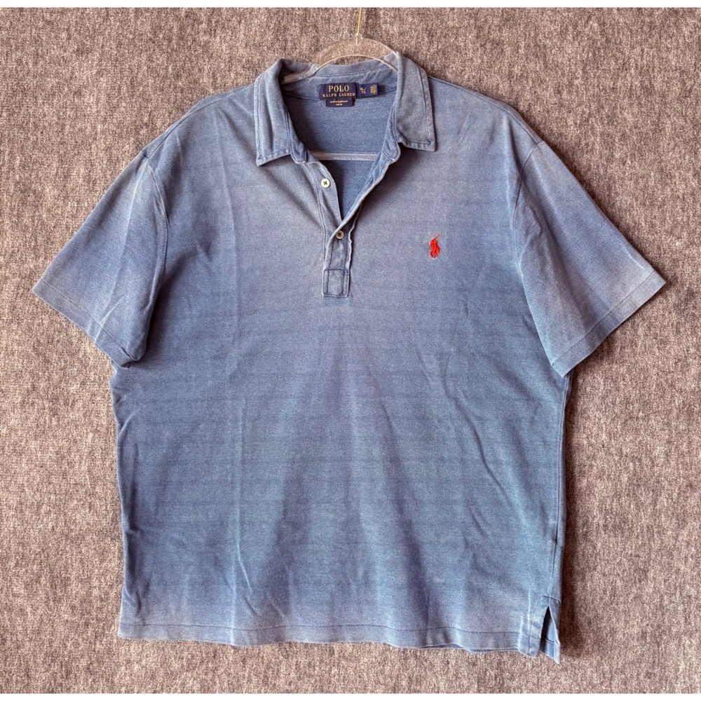 Polo Ralph Lauren Featherweight Mesh Polo Shirt‎ Mens XL Blue Faded Short Sleeve